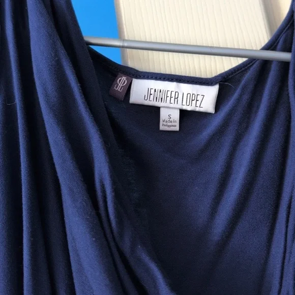 Jennifer Lopez Dark Blue Draped Cold Shoulder Blouse - Picture 2 of 3